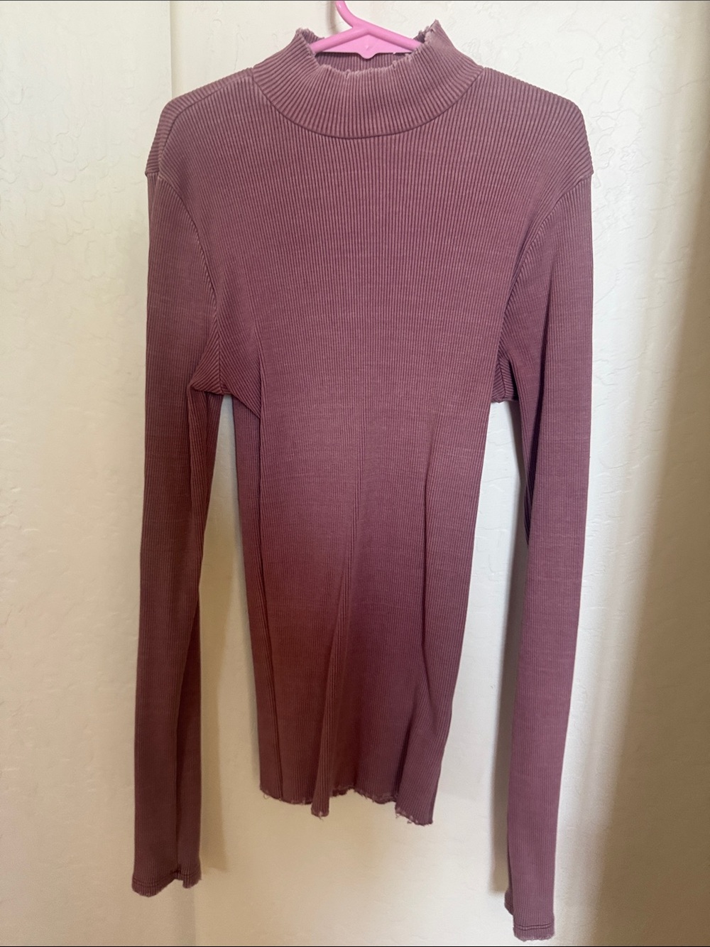 Long Sleeve Ribbed Mock Neck Top - Mauve Pink